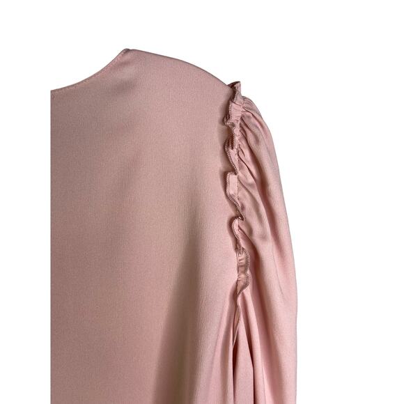 Ann Taylor Blouse Women Medium Pink Puff Ruffled Long Sleeves Classy Classic Top - Picture 5 of 10